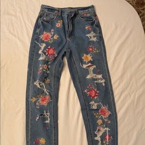 American Eagle Embroidered Floral Mom Jeans